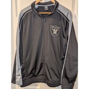 Oakland Raiders Track Jacket Mens Large Black Silver Starter Challenger Full Zip